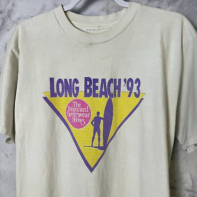 #ad Vintage Long Beach 93 Sportswear Show T Shirt Mens Large L White 90s $18.88