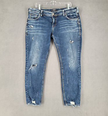 Silver Jeans Women Denim Size 34 Blue Sam Skinny Distressed $28.00