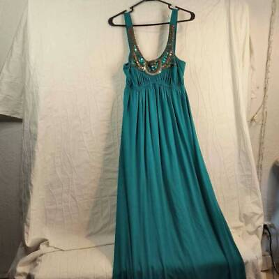 Bailey Blue Women A Line Dress Green Maxi Stretch Scoop Neck Strap Embellished S $10.99