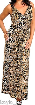 Brown Black Leopard Animal Cowl Drape Front Lace Back Sleeveless Plus Maxi Dress $28.49