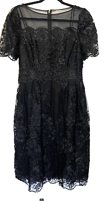 #ad Rickie Freeman Teri Jon Black Lace Overlay Cocktail Dress Size 6 $40.00
