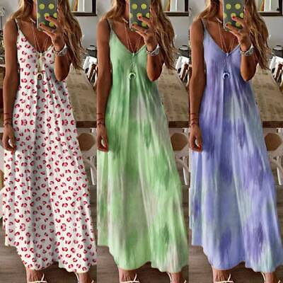 #ad Women Summer Floral Long Strappy Dresses Ladies Boho Beach Holiday Maxi Sundress $15.91