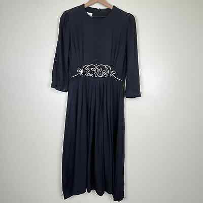 Vintage 80s S.L. Fashions Black Witchy Maxi 3 4 Sleeve Dress Women#x27;s Size 8 $34.99