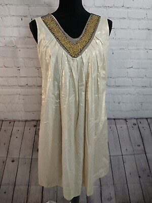 #ad NWOT women#x27;s BONTRUE beaded metallic gold PARTY COCKTAIL EVENING dress MED $15.99