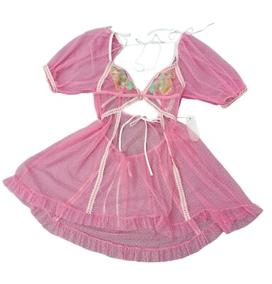 #ad #ad For Love amp; Lemons Berry Patch Slip Dress Strawberry Boho Lace Boho Barbie Pink L $119.99