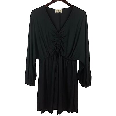 #ad Dress Up Deep V Front Cinch Black Boho Dress Size S $27.99