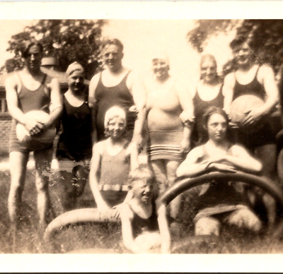c1940 Vintage Family Swim Day Swimsuits Men Women Kids Black White Photograph $14.95