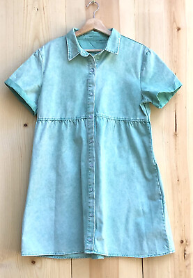 Cotton Denim Button Vintage Casual Dress Sz Large $24.00