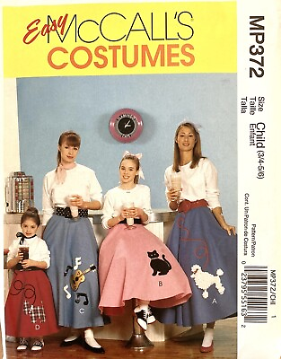 McCall’s Easy Costumes MP372 Girls Poodle Skirt Pattern Size 3 4 5 6 Uncut $8.20