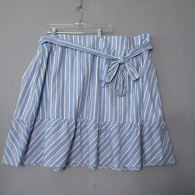 #ad J by J Crew Skirt Women Plus Size 24 Stripe Tie Waist Blue White Zipper Spring $8.40