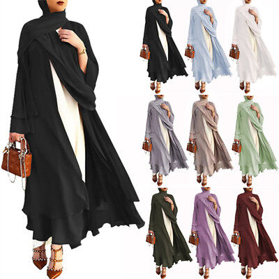 #ad Dubai Open Abaya Muslim Women Long Maxi Dress Robe Kaftan Kimono Islamic Abayas $43.10