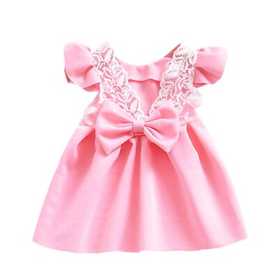 #ad Baby Puffy Bow Tie Party Dress Girls Princess Casual Crew Neck Dresses Cute 2 3T $7.99