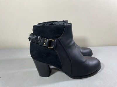 NEW DIRECTIONS WOMEN#x27;S BLACK SIDE ZIP HEELED HARNES ANKLE BOOTS SIZE 10 $8.60