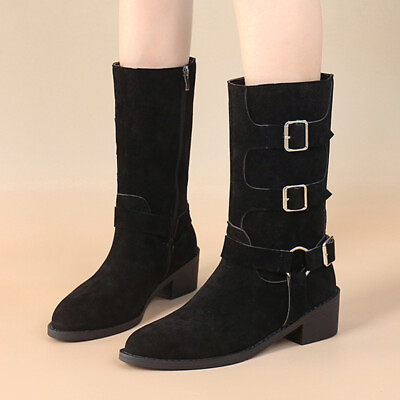 #ad Womens Boots Pointed Toe Mid Calf Boot Non slip Side Zip Women Fashion Booties $57.27