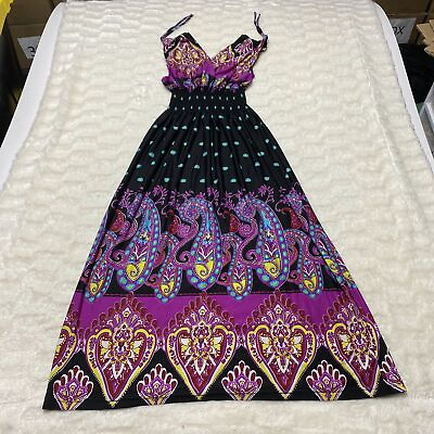 #ad Women#x27;s Dress Multicolor Paisley Sleeveless V Neck Smocked Waist Long Maxi $13.50
