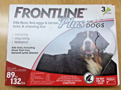 Frontline plus for dogs 89 to 132 lbs. 100 % Genuine U.S Epa. Approved 3 Doses $22.99