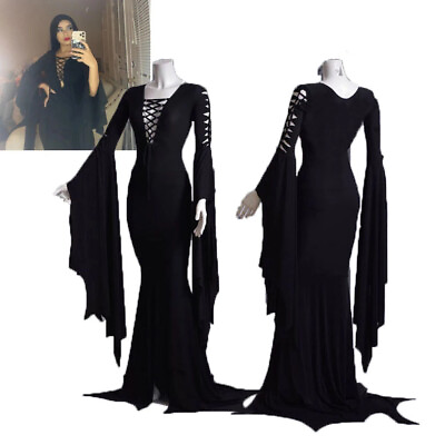 Gothic Cosplay Morticia Costume Maxi for Gown Women Addams Dress Bandage Vam * $29.40