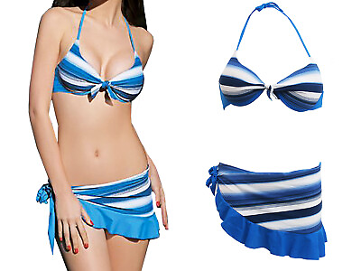 #ad Blue Padded Swimwear Beachwear Swimsuits Bikini Sets For Women Sizes 8 10 12 14 GBP 23.99