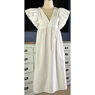 #ad NWT New $148 Anthropologie Flutter Sleeve V Neck White Maxi Dress Small S $125.00