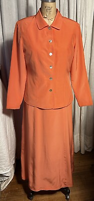 #ad Vintage Victoria Holley Women’s Coral Silk Maxi Dress Suit Sz 8 Used $48.50