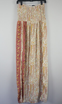 GALA Italian Design womens size M L paisley shirred maxi dress strapless SILK $34.99