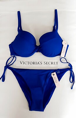 Victorias Secret Swim Bikini Set 34C Twist Removable Push up size M Tie Cheeky $45.95