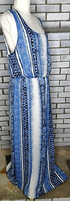 #ad Forever 21 Women#x27;s Plus Size 2X Sleeveless Maxi Dress Blue amp; White Geometric $15.00