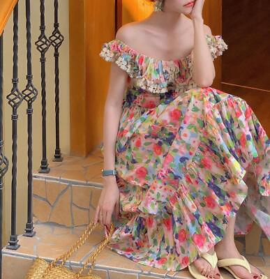 #ad Women Floral Long Summer Sleeveless Off The Shoulder Ruffle Dresses Maxi Dresses $53.19