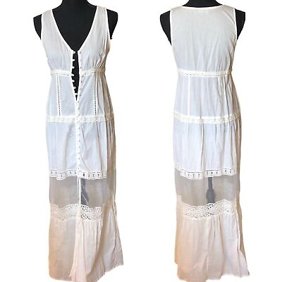 Forever 21 Lace Insert Button Front Maxi Tank Dress Sz S $22.99