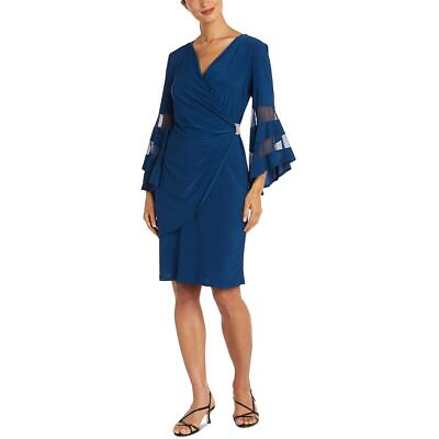 #ad Ramp;M Richards Women#x27;s Knee Length Faux Wrap Bell Sleeve Cocktail Dress $21.99