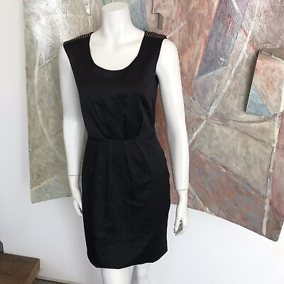 #ad Chequer Black Gold Shoulder Studded Cocktail Sleeveless Short Dress BA12 SZ 4 $12.00