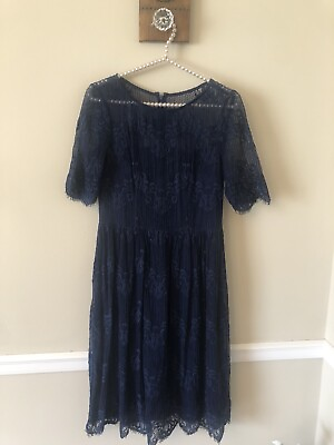 #ad Adrianna Papell Size 6 Blue Lace Cocktail Party Dress Short Sleeve $25.99