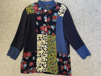 Vintage Carole Little Long Sleeve Patchwork Floral Pinstripe Tunic Shirt Sz 12 $39.99