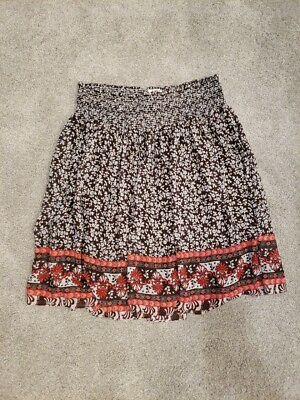#ad Cato Skirt Womens Size 18 20W Brown White Red Floral Casual Flowy Lined Midi $12.45