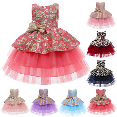 #ad Kids Girl Sequins Bowknot Floral Tulle Pageant Gown Party Princess Wedding Dress $17.56