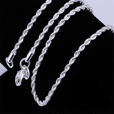 2MM Twisted Rope Chain Necklace 925 Silver for Women Man Jewelry 18 30inch C $2.14
