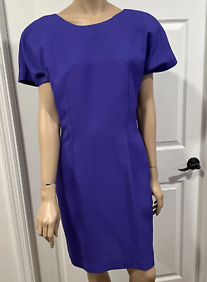 #ad Vtg 80s Late Edition Purple Cocktail Sheath Dress Plunge Back Size 12 $33.15