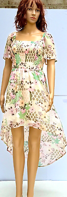 #ad Lily Rose Womens Cap Sleeve Shirred Bodice Hi Lo Hem Floral Summer Dress Small $35.79
