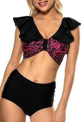 #ad #ad Flounce High Waisted Bikini Swimsuit for Women V Neck Ruffle Bikini Size:XL $27.99
