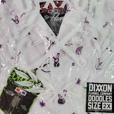 Dixxon Flannel Co Doodles Mens Size 2XL Short Sleeve Party Shirt 420 White $54.99