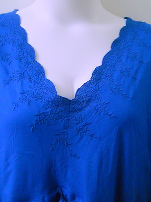 New MIB Blue Dress Plus Sz 2X Embroidery V Neck Hem Drawstring Waist 100% Rayon $39.99