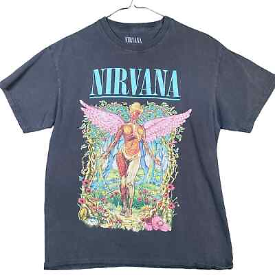 #ad Nirvana Mens Shirt Black In Utero Garden Forrest Graphic Print Short Sleeve M $27.00