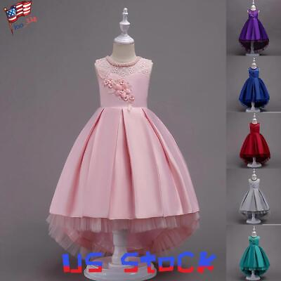 #ad Girls Flower Bridesmaid Princess Party Dress Baby Kids Lace Bow Wedding Dresses $36.19