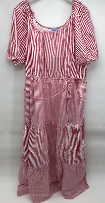 #ad Draper James RSVP Maxi Dress 3X Women#x27;s Plus Size Red White Striped Tiered $44.90