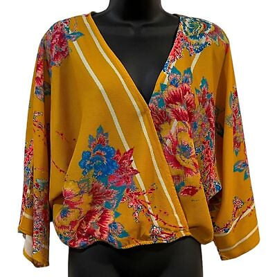 #ad #ad Flying Tomato Wrap Boho Blouse Maize Yellow Floral Womens size medium $16.99