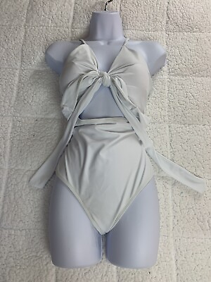 #ad Women One Piece Swimsuit Bikini Monokin Swim Suit tie In front White Size L $23.82