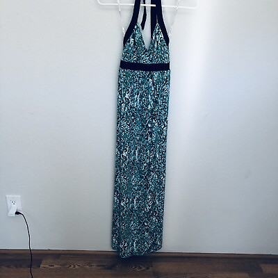 G by Guess Maxi Dress Halter Style Green Print Size XS $14.97