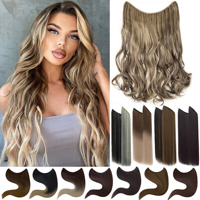 #ad Highlight Invisible Wire Hair Extension Adjustable Transparent Headband Wavy 20quot; $13.36