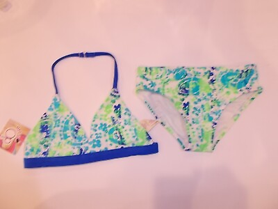 #ad OP Girls Size 6 6X Green and Blue 2 Piece Bikini Swimsuit Set $12.74