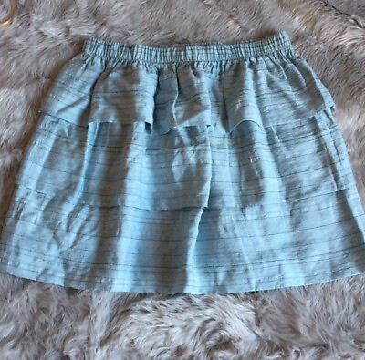 #ad NWT Q Mack Women#x27;s Tiered A Line Striped Mini Skirt Sky Blue Size: Small $13.88